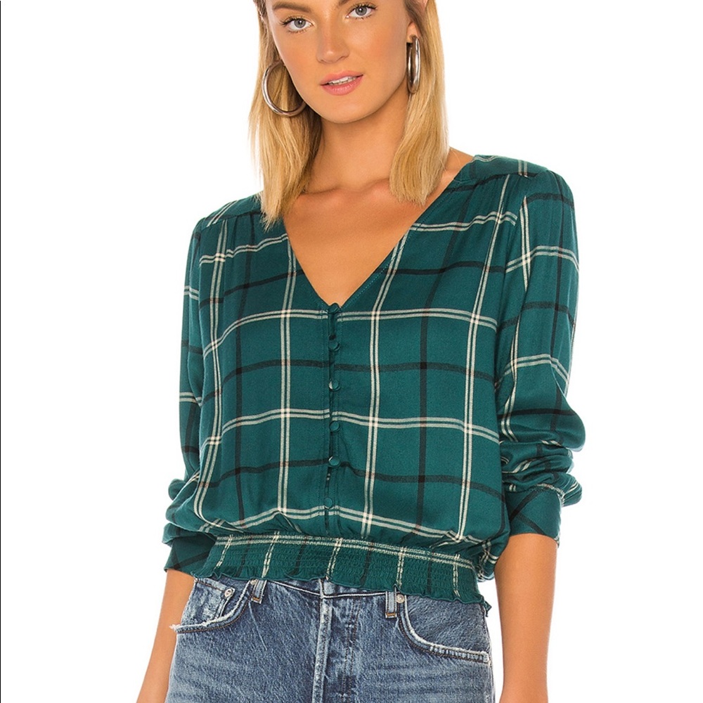 Fool For You Smocked Top in Mineral Plaid